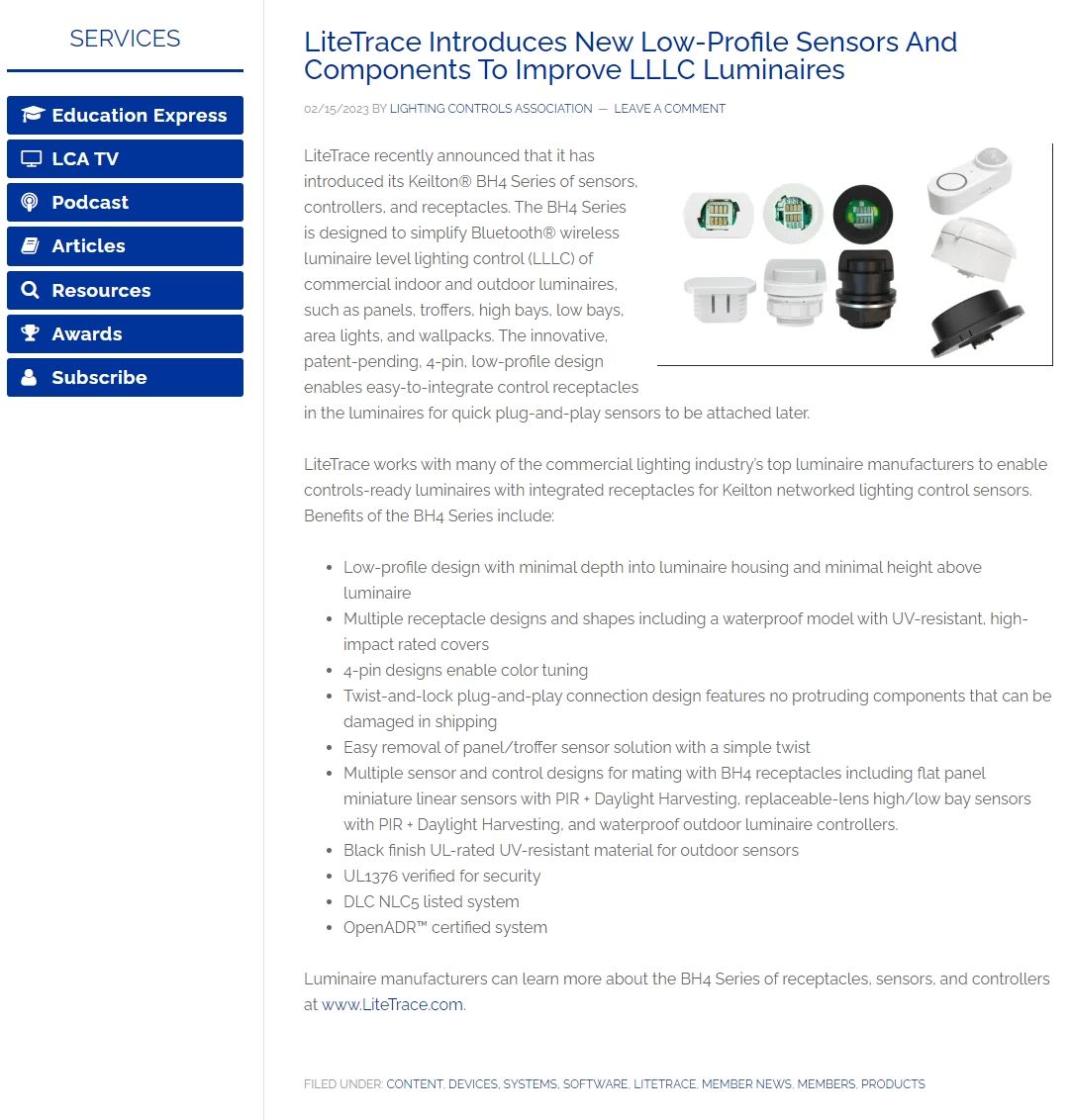 LiteTrace Introduces New Low-Profile Sensors And Components To Improve LLLC Luminaires